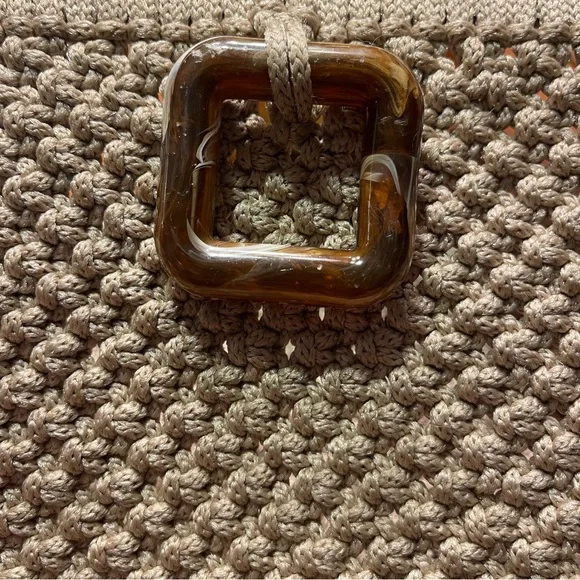 Vintage Crochet Clutch Purse Brown Tan Tortoiseshell Buckle Boho Retro - Picture 3 of 8